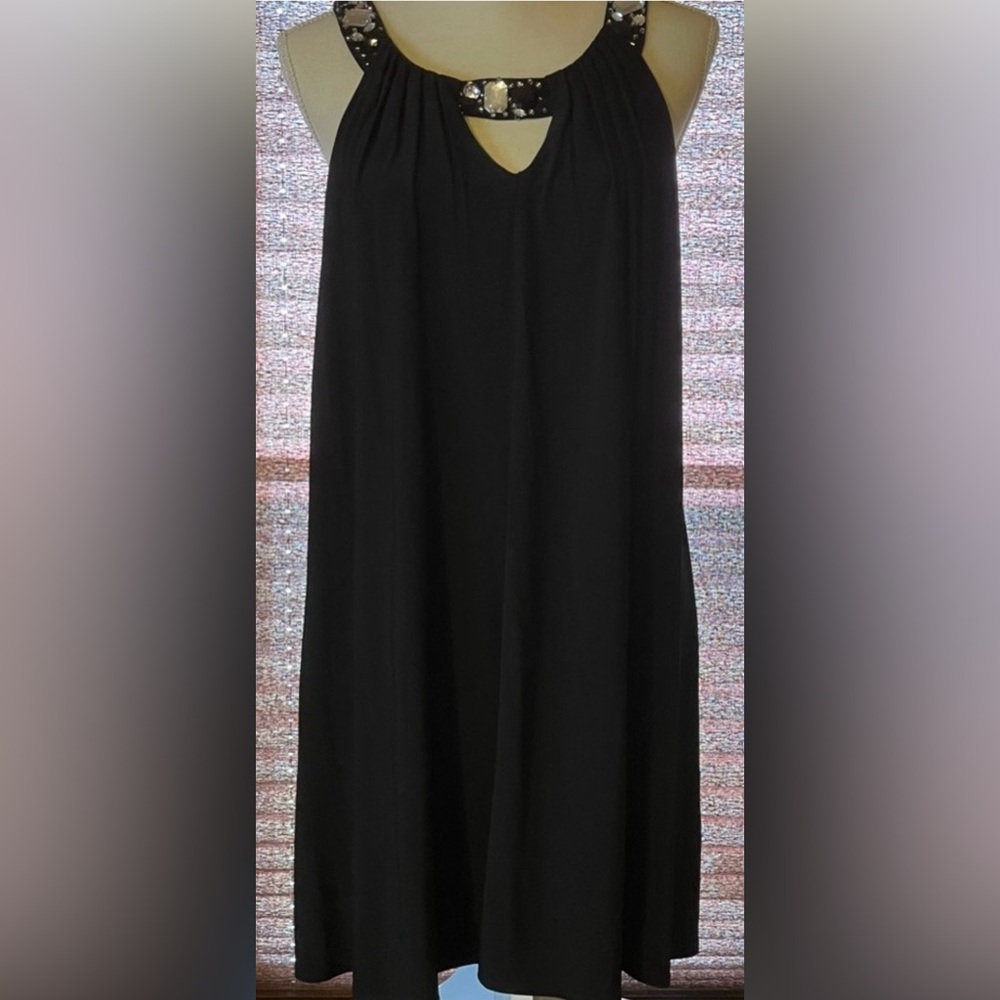 NWT Embellished black sleeveless evening swing dress.